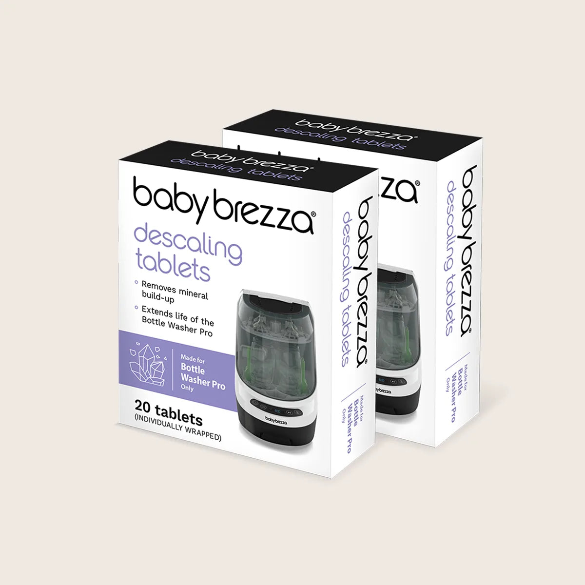 Baby Brezza descaling tablets, Descaling tablets packaging, Bottle washer cleaning tablets